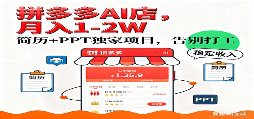 【独家】拼多多虚拟店，AI简历+PPT，单店月稳定1-2W，未来AI服务风口项目！青心网创青心网创站