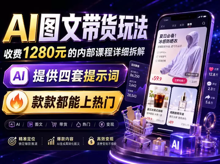 AI图文带货内部玩法，1280内部课程对外系统拆解，看完直接上手变现！|青心网创站