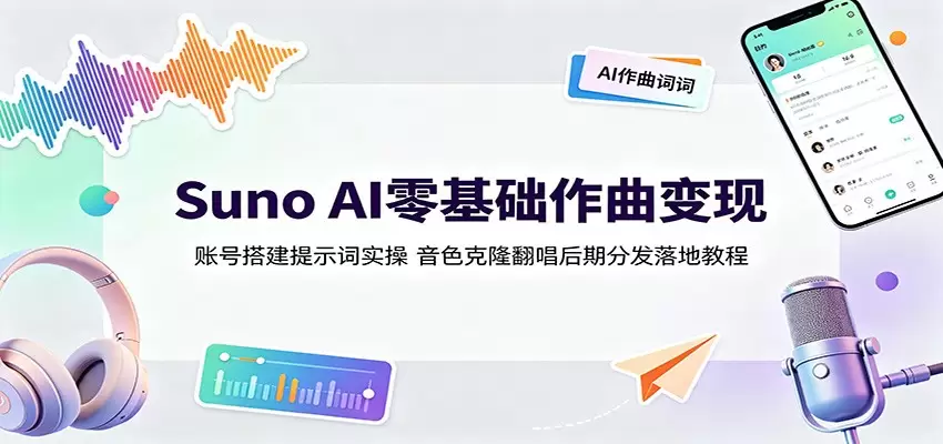 Suno AI零基础作曲变现：账号搭建提示词实操，音色克隆翻唱后期分发落地教程|青心网创站