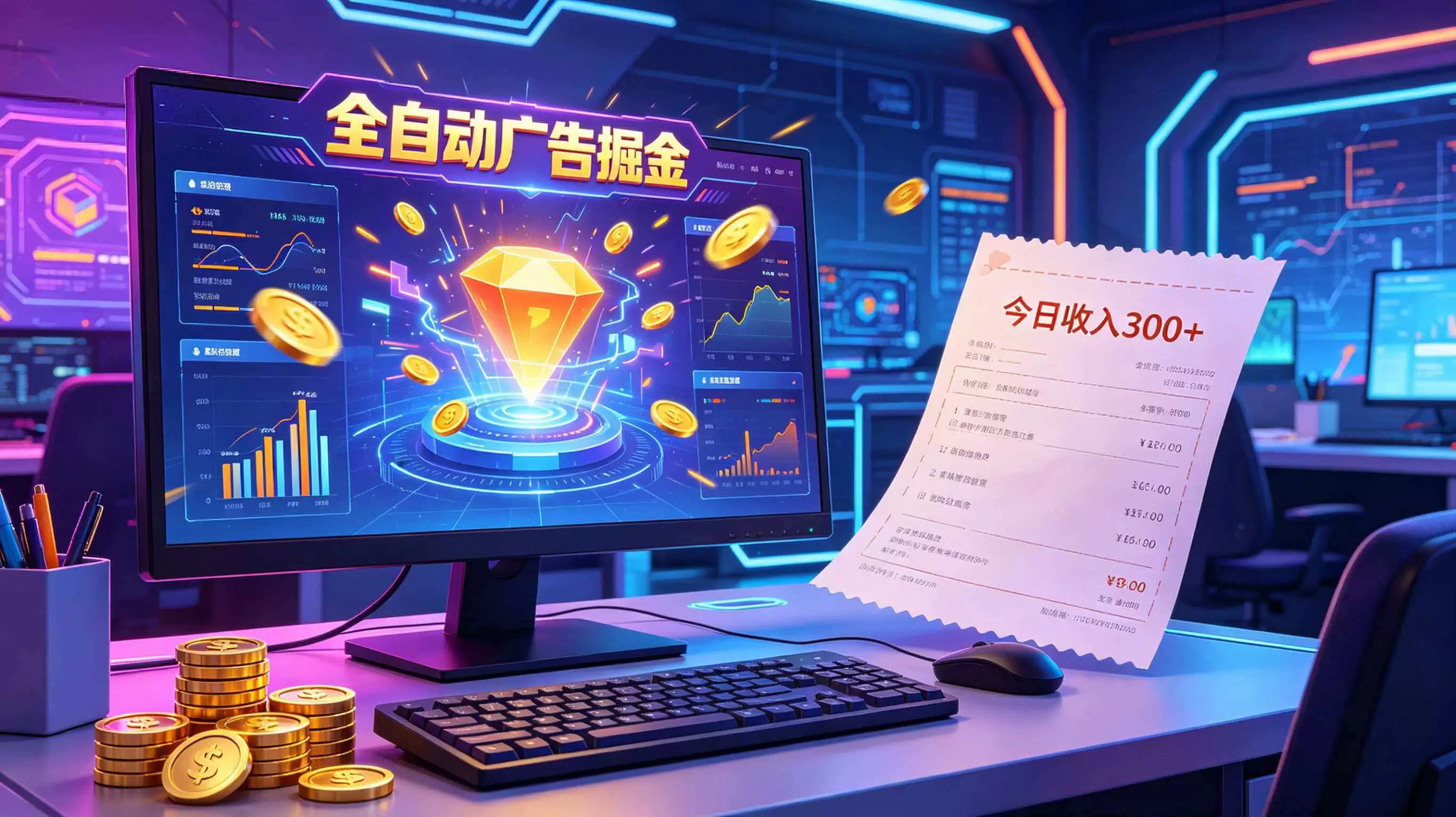 全自动广告掘金，日入300+。全程Ai自动化运行，解放双手，时间自由。收益稳定|青心网创站