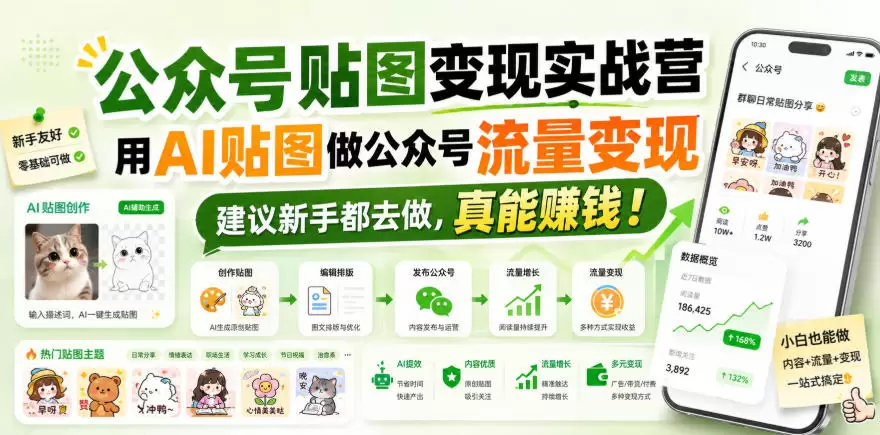 公众号贴图变现实战营，用AI贴图做公众号流量变现，建议新手都去做，真能賺钱！ - 青心资源站