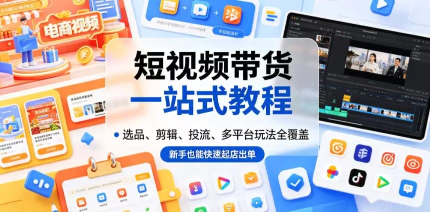 短视频带货一站式教程，选品、剪辑、投流、多平台玩法全覆盖，新手也能快速起店出单|青心网创站