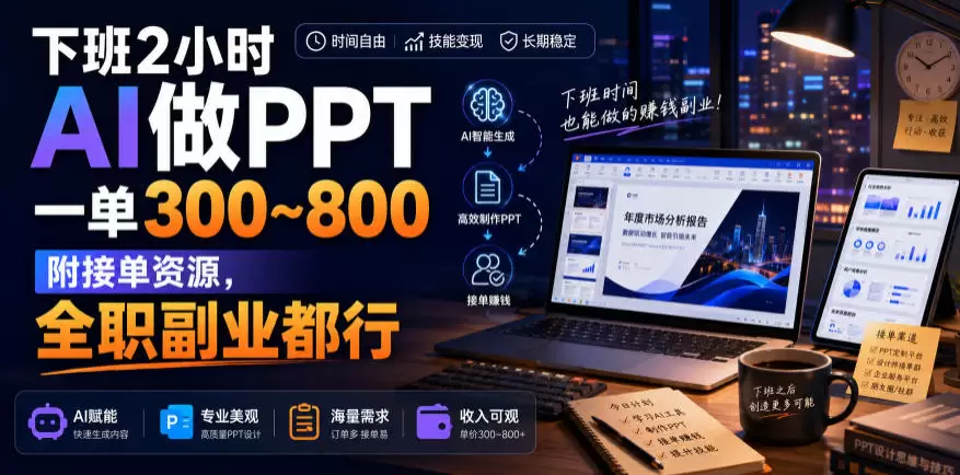 下班2小时AI做PPT，一单300~800，附接单资源，全职副业都行【揭秘】|青心网创站