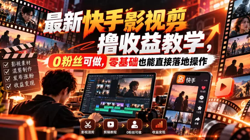 最新快手影视混剪撸收益教学，0粉丝可做，零基础也能直接落地操作 - 青心资源站