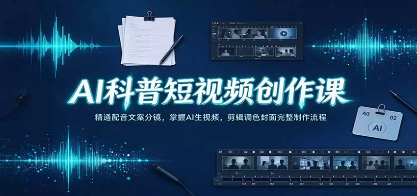 AI科普短视频创作课：精通配音文案分镜，掌握AI生视频，剪辑调色封面完整制作流程 - 青心资源站