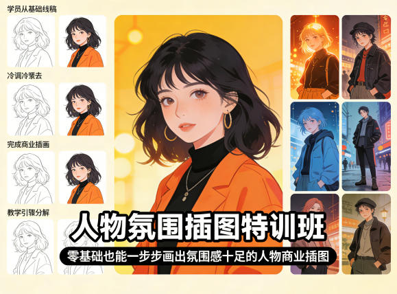 人物氛围插图特训班，零基础也能一步步画出氛围感十足的人物商业插图|青心网创站