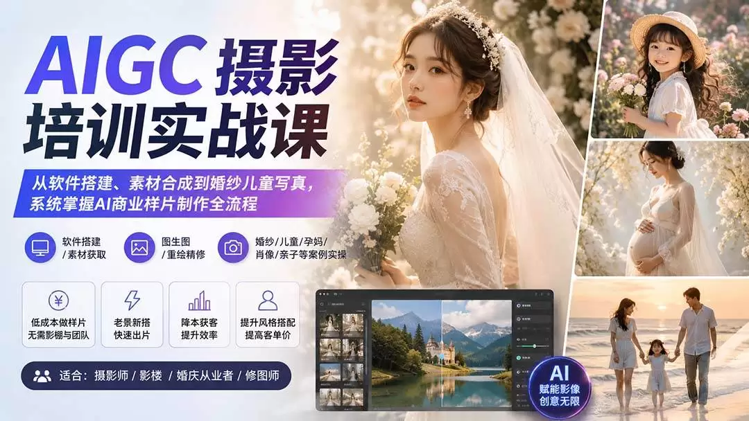 （20161期）AIGC摄影培训实战课：从软件搭建、素材合成到婚纱儿童写真，系统掌握AI商业样片制作全流程 - 青心资源站