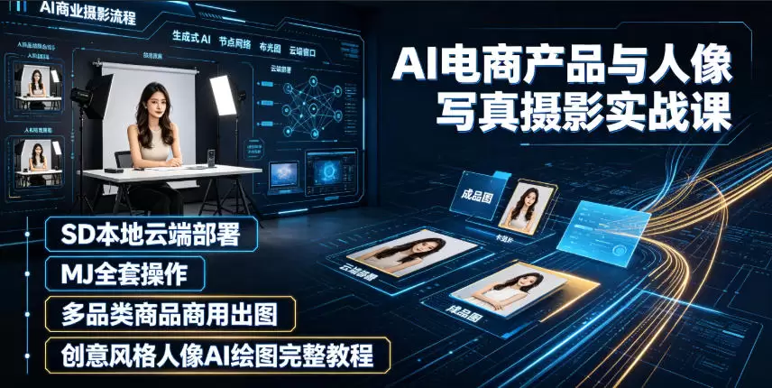 AI电商产品与人像写真摄影实战课｜SD本地云端部署、MJ全套操作、多品类商品商用出图、创意风格人像AI绘图完整教程|青心网创站