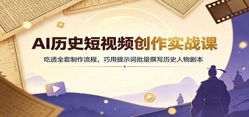 AI历史短视频创作实战课：吃透全套制作流程，巧用提示词批量撰写历史人物剧本|青心网创站