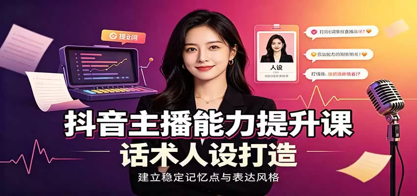 抖音主播能力提升课：账号底层逻辑，直播间搭建调试，话术人设打造全套教学 - 青心资源站