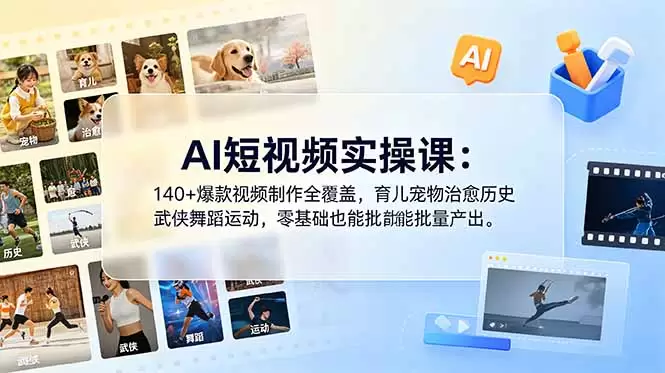 AI短视频实操课：140+爆款视频制作全覆盖，育儿宠物治愈历史武侠舞蹈运动，零基础也能批量产出|青心网创站