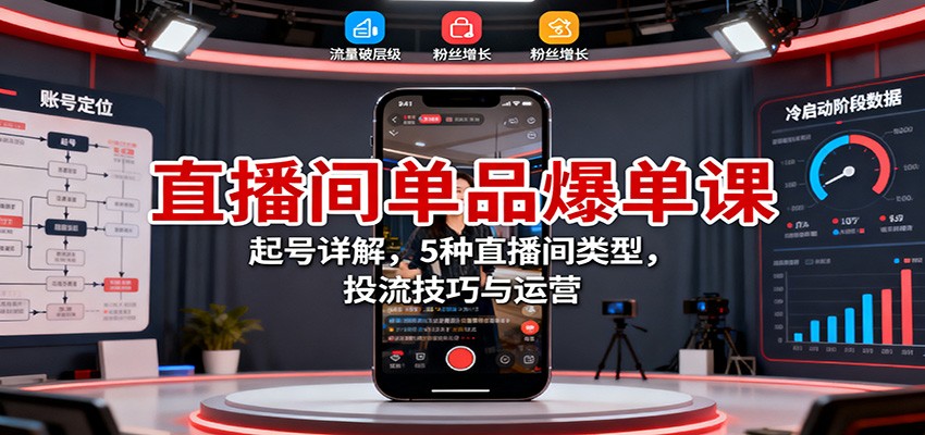 直播间单品爆单课：起号详解，5种直播间类型，投流技巧与运营-青心网创站