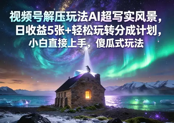视频号解压玩法AI超写实风景，日收益5张+轻松玩转分成计划，小白直接上手，傻瓜式玩法|青心网创站