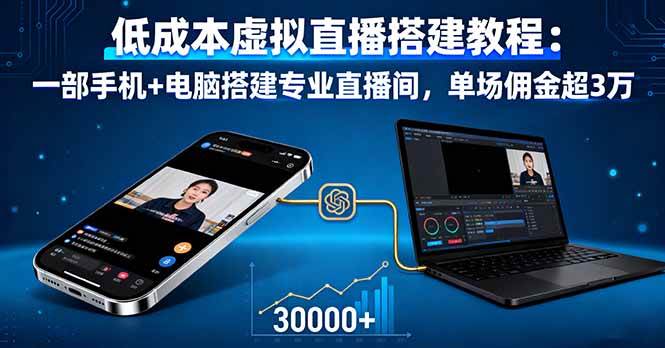 图片[1]-（16156期）低成本虚拟直播搭建教程：一部手机+电脑搭建专业直播间，单场佣金超3万-青心网创站