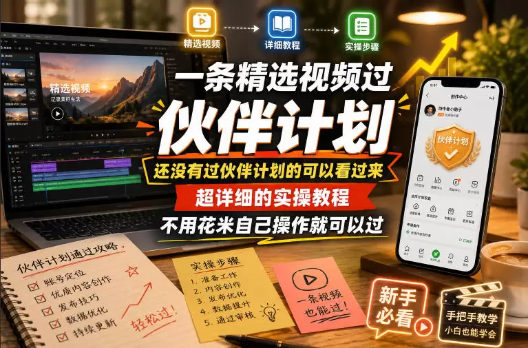 一条精选视频过伙伴计划，还没有过伙伴计划的可以看过来，超详细的实操教程，不用花米自己操作就可以过|青心网创站