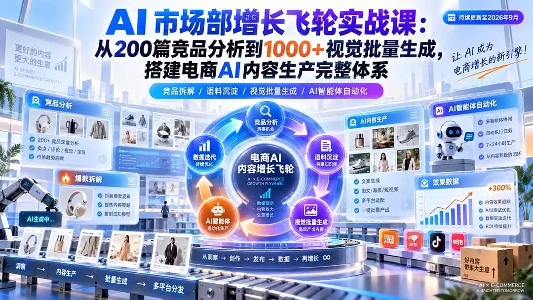 (20436期)AI 市场部增长飞轮实战课:从200篇竞品分析到1000+视觉批量生成,搭建电商AI内容生产完整体系 (20436期)AI 市场部增长飞轮实战课:从200篇竞品分析到1000+视觉批量生成,搭建电商AI内容生产完整体系