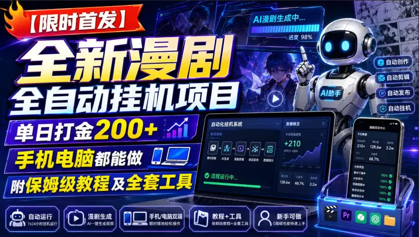 【限时首发】全新漫剧全自动挂G项目，单日打金200+，手机电脑都能做，附保姆级教程及全套工具【揭秘】|青心网创站