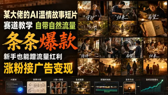 某大佬的AI温情故事短片赛道教学，自带自然流量，条条爆款，新手也能蹭流量红利，涨粉接广告变现|青心网创站