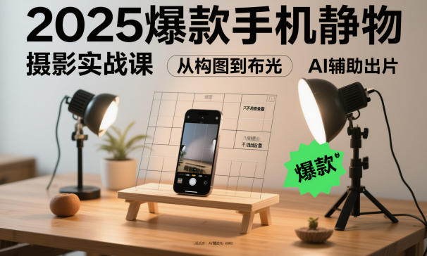 2025爆款手机静物摄影实战课，从构图到布光，不用贵设备，AI辅助出片-青心网创站