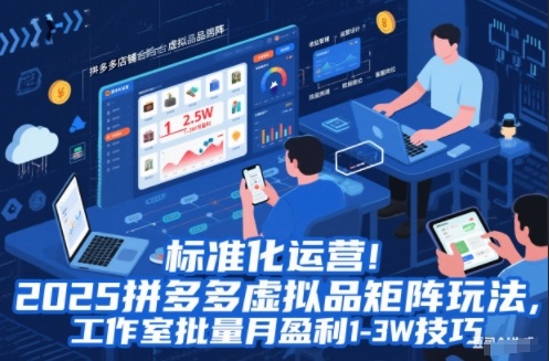 标准化运营！2025拼多多虚拟品矩阵玩法，工作室批量月盈利1-3W技巧【揭秘】-青心网创站