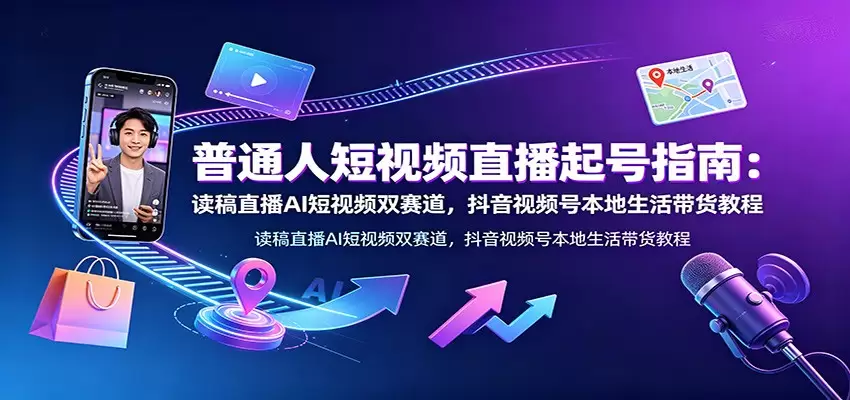 普通人短视频直播起号指南：读稿直播AI短视频双赛道，抖音视频号本地生活带货教程|青心网创站