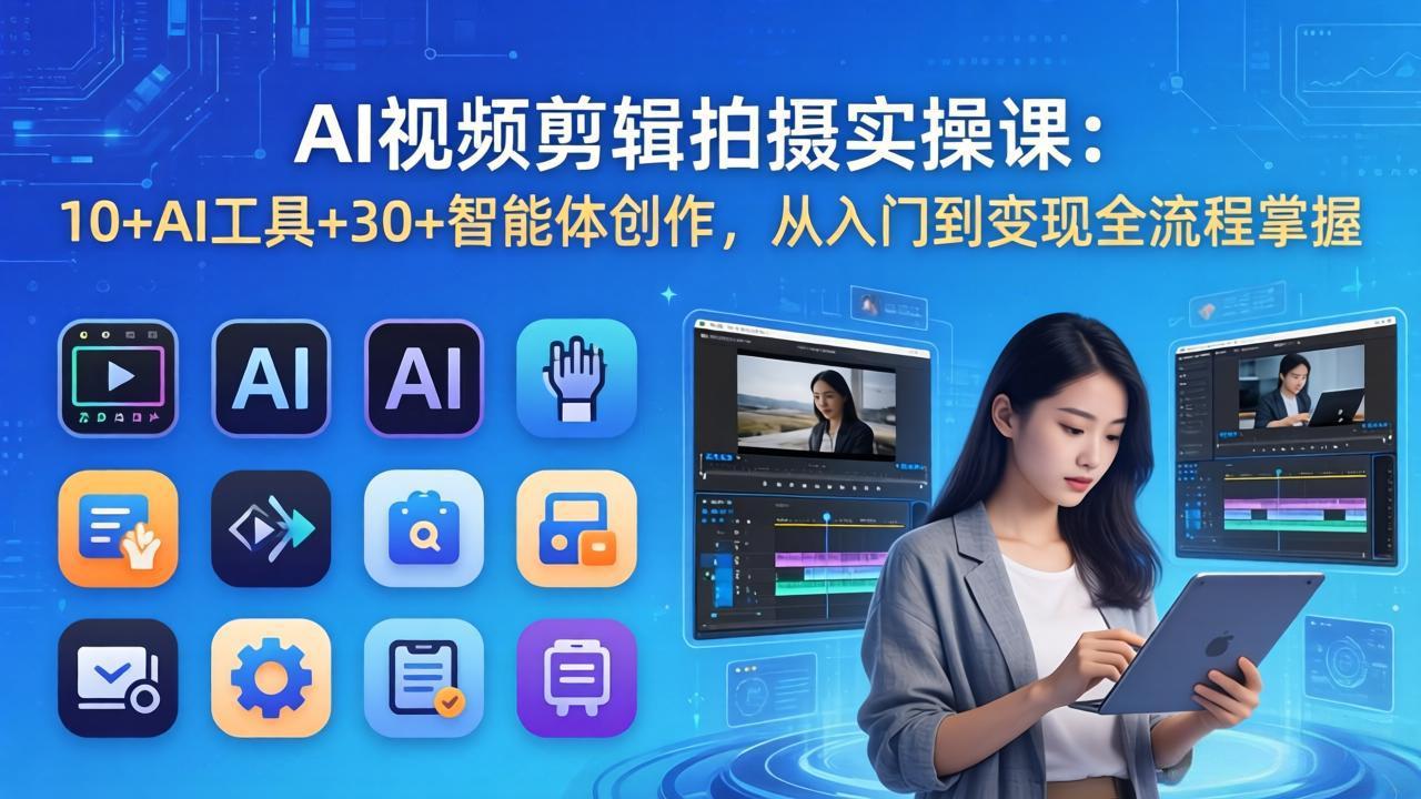 AI 视频剪辑拍摄实操课:10+AI工具+30+智能体创作,从入门到变现全流程掌握|青心网创站