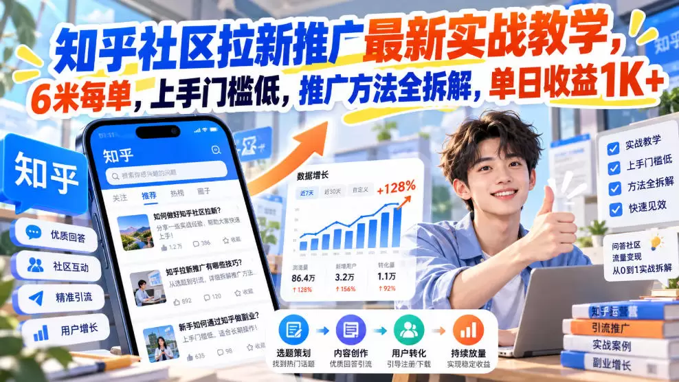 知乎社区拉新推广最新实战教学，6米每单，上手门槛低，推广方法全拆解，单日收益1K+！ - 青心资源站