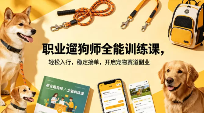 职业遛狗师全能训练课，轻松入行，稳定接单，开启宠物赛道副业|青心网创站