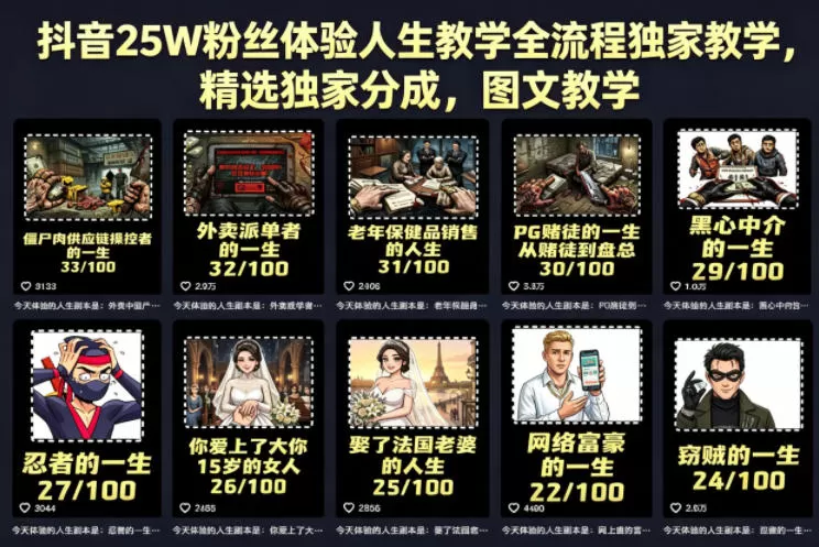 抖音25W粉丝体验人生教学全流程独家教学，精选独家分成，图文教学|青心网创站