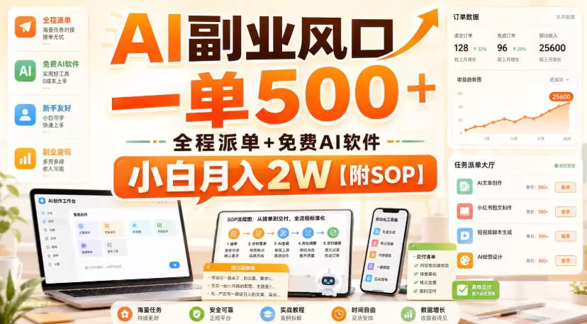AI副业风口，一单500+，全程派单+免费AI软件，小白月入2W【附SOP】【揭秘】|青心网创站