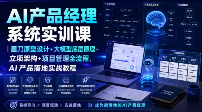 AI产品经理系统实训课｜墨刀原型设计+大模型底层原理+立项架构+项目管理全流程，AI产品落地实战教程|青心网创站