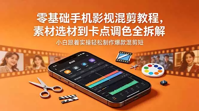 零基础手机影视混剪教程，素材选材到卡点调色全拆解，小白跟着实操轻松制作爆款混剪短片|青心网创站