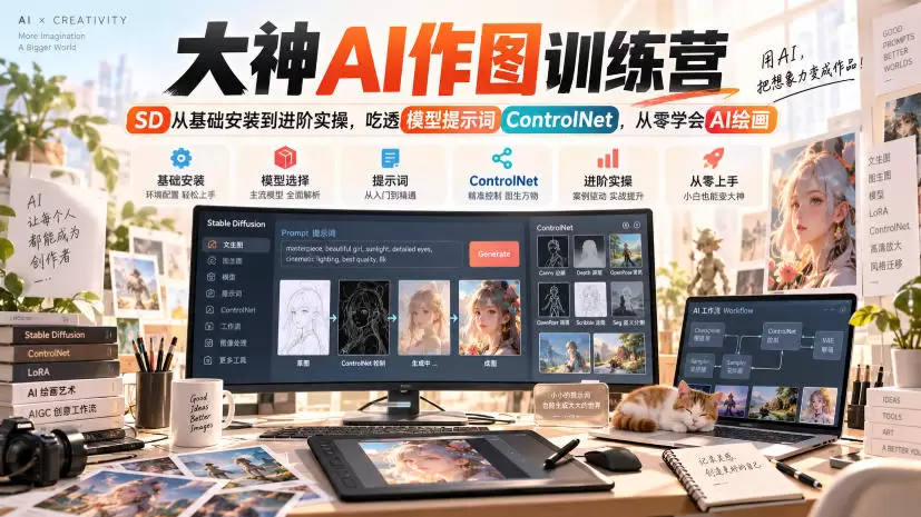 大神AI作图训练营,SD从基础安装到进阶实操,吃透模型提示词ControlNet,从零学会AI绘画 大神AI作图训练营,SD从基础安装到进阶实操,吃透模型提示词ControlNet,从零学会AI绘画