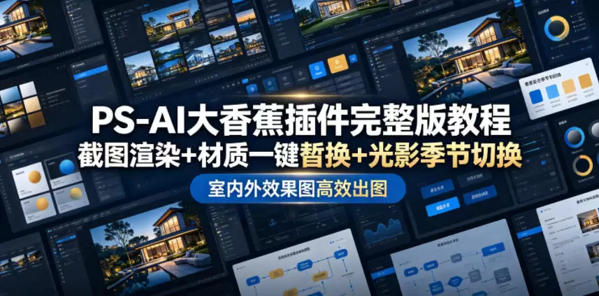 PS-AI大香蕉插件完整版教程，截图渲染+材质一键替换+光影季节切换，室内外效果图高效出图高阶课程|青心网创站