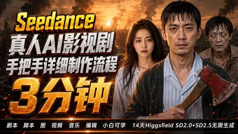 3分钟真人AI影视剧怎么做？SD 2.0手把手完整制作流程｜Higgsfield 14天SD 2.0/2.5无限生成|青心网创站