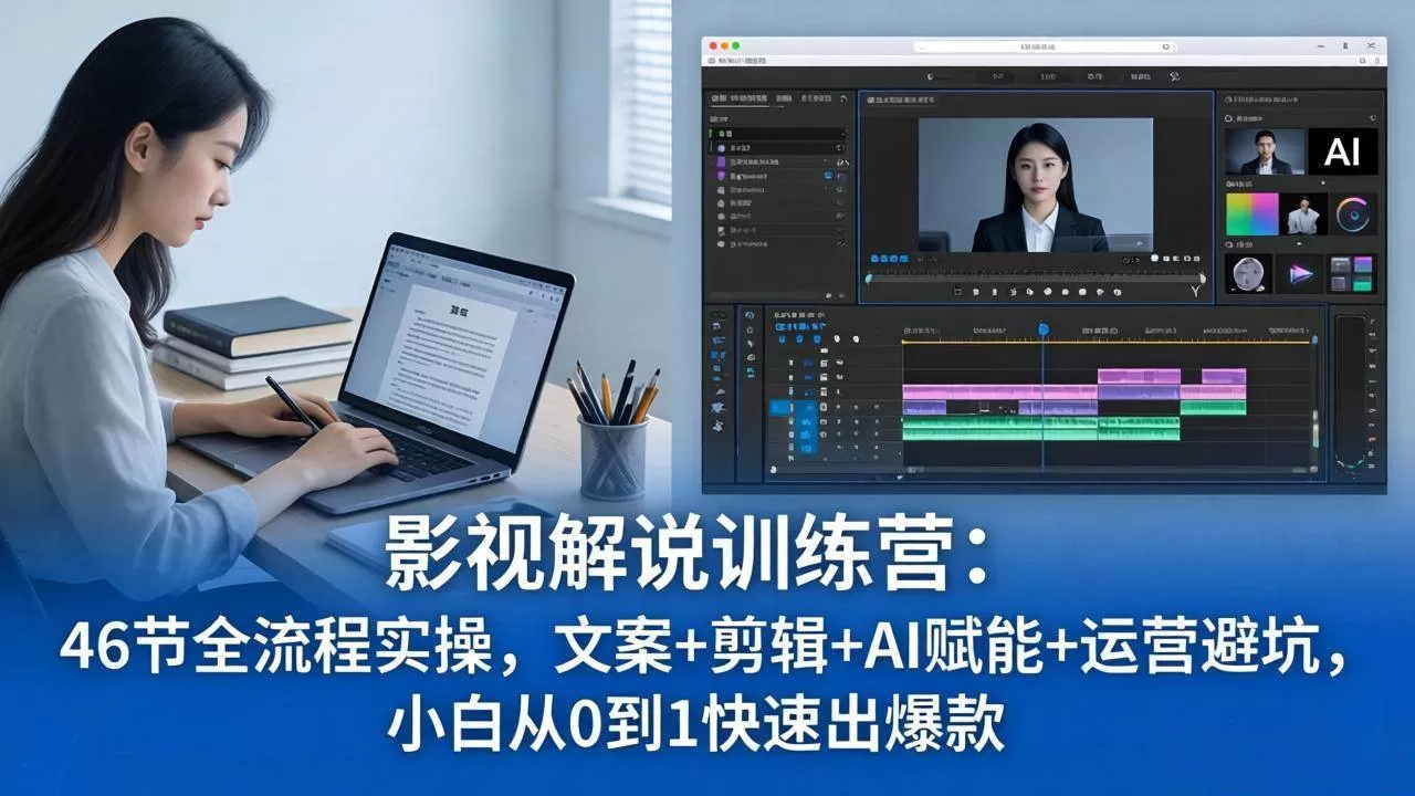 （18053期）影视解说特训营：46节全流程实操，文案+剪辑+AI赋能+运营避坑，小白从0到1快速出爆款|青心网创站