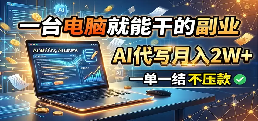 一台电脑就能干的副业，AI代写月入2W+，一单一结不压款|青心网创站