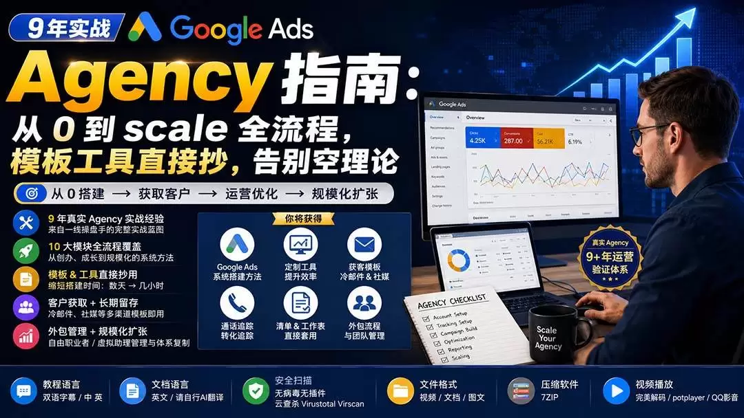 （20139期）9 年实战 Google Ads Agency 指南：从 0 到 scale 全流程，模板工具直接抄，告别空理论【原创双语字幕】 - 青心资源站