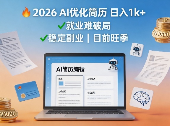 2026用AI优化简历日入1k+就业难,目前旺季,稳定副业|青心网创站