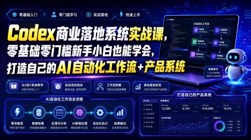 Codex商业落地系统实战课，零基础零门槛新手小白也能学会，打造自己的AI自动化工作流+产品系统|青心网创站