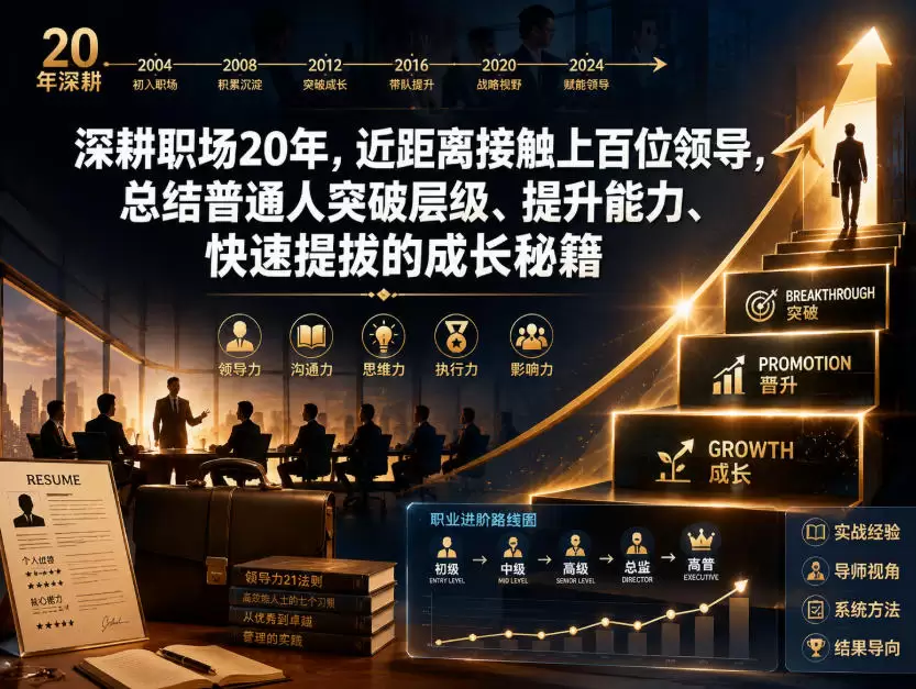 付费文章：深耕职场20年，近距离接触上百位领导，总结普通人突破层级、提升能力、快速提拔的成长秘籍(全网独家干货)|青心网创站