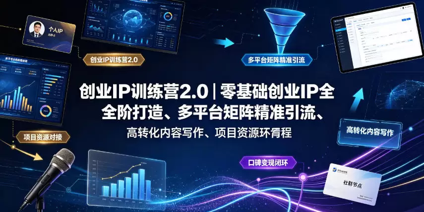 创业IP训练营2.0｜零基础创业IP全阶打造、多平台矩阵精准引流、高转化内容写作、项目资源对接与口碑变现闭环课程|青心网创站