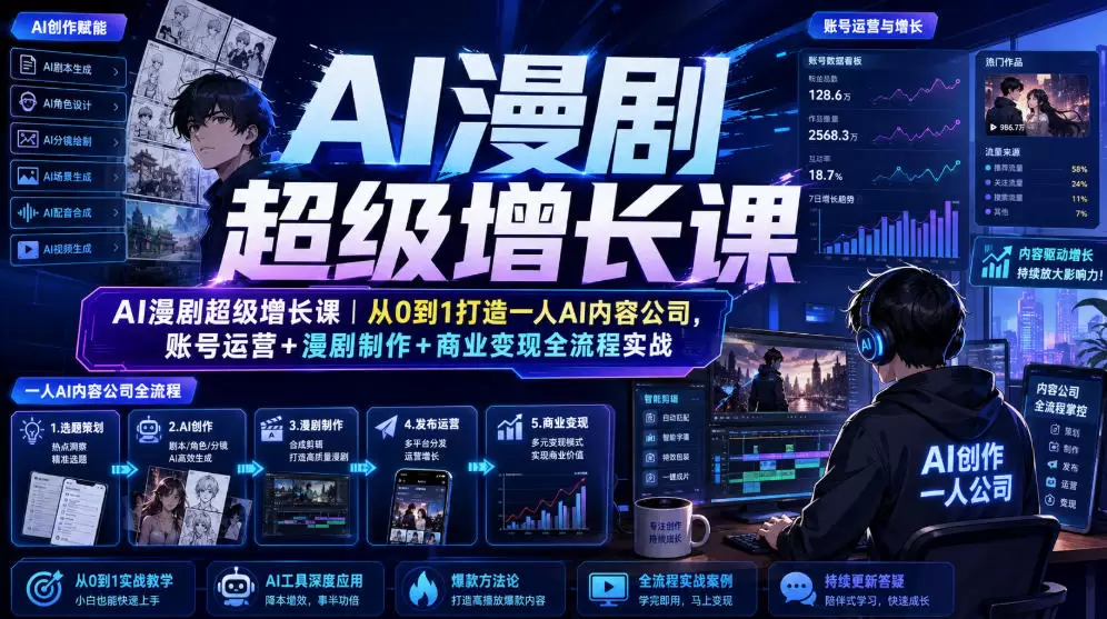 AI漫剧超级增长课｜从0到1打造一人AI内容公司，账号运营+漫剧制作+商业变现全流程实战|青心网创站