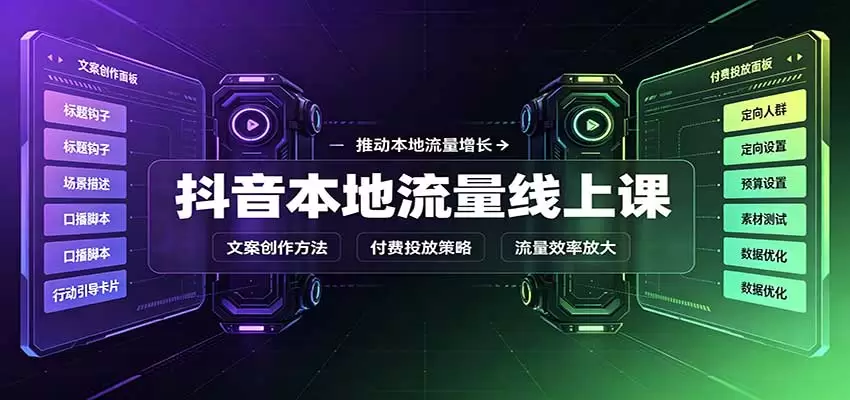 抖音本地流量线上课：账号搭建拍摄剪辑，文案创作与付费投放教学|青心资源站