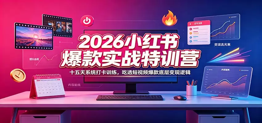 2026小红书爆款实战特训营：十五天系统打卡训练，吃透短视频爆款底层变现逻辑|青心网创站