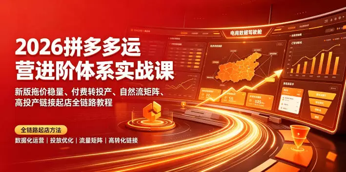 2026拼多多运营进阶体系实战课｜新版拖价稳量、付费转投产、自然流矩阵、高投产链接起店全链路教程|青心网创站