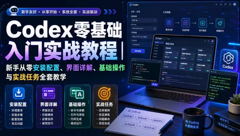 Codex零基础入门实战教程｜新手从零安装配置、界面详解、基础操作与实战任务全套教学|青心网创站