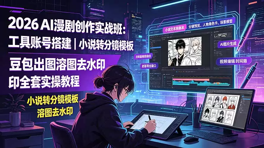 2026AI漫剧创作实战班：工具账号搭建｜小说转分镜模板｜豆包出图溶图去水印全套实操教程|青心网创站