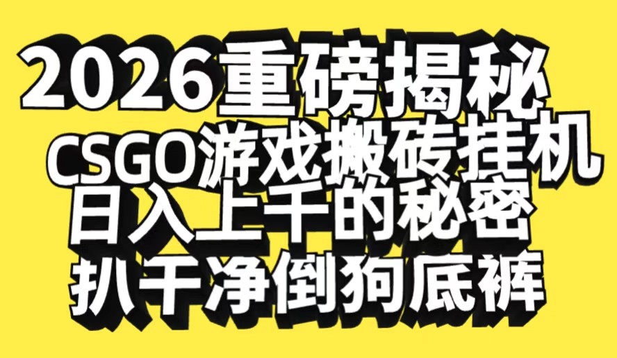 2026开年重磅解密，CSGO游戏搬砖挂机日入上千的秘密，把倒狗的底裤扒干青心网创青心网创站
