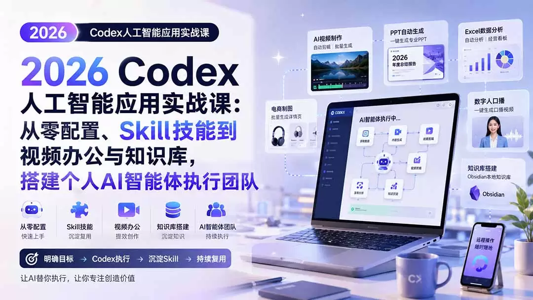2026 Codex人工智能应用实战课：从零配置、Skill技能到视频办公与知识库，搭建个人AI智能体执行团队 - 青心资源站